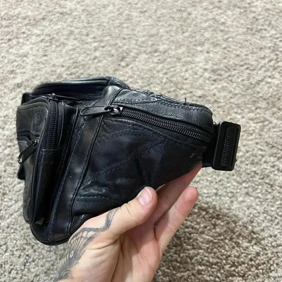 Vintage Soft Leather Fanny Pack Waist Boho Crossbody Patchwork Black Belt Bag 90 - Picture 11 of 16